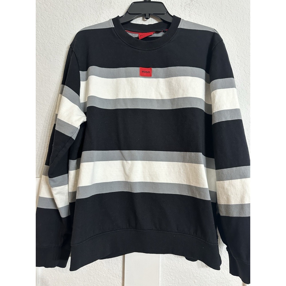 Hugo Boss Jumper Diragol Sweatshirt Stripe Men's Black Grey White Medium